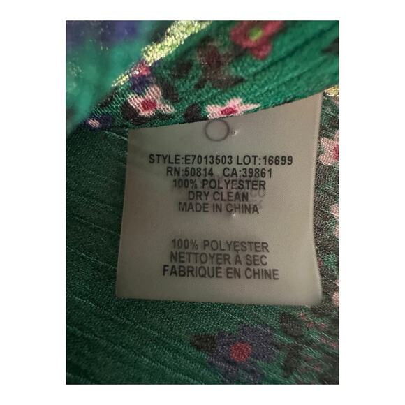 Elie Tahari Boho Paisley Print Semi-Sheer Blouse L Flowy Green Top Size L - Picture 8 of 12